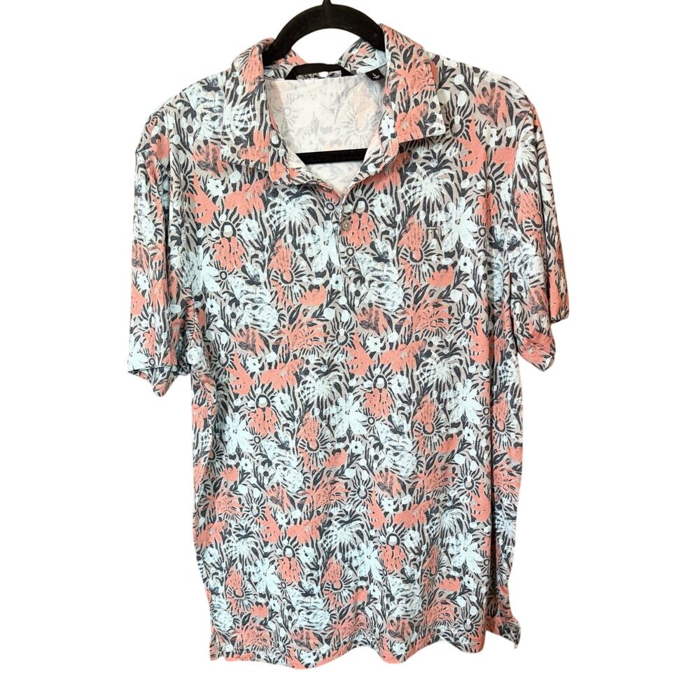 Travis Matthew Featherweight Sands Polo Sz L Blue Coral Abstract Golf Casual